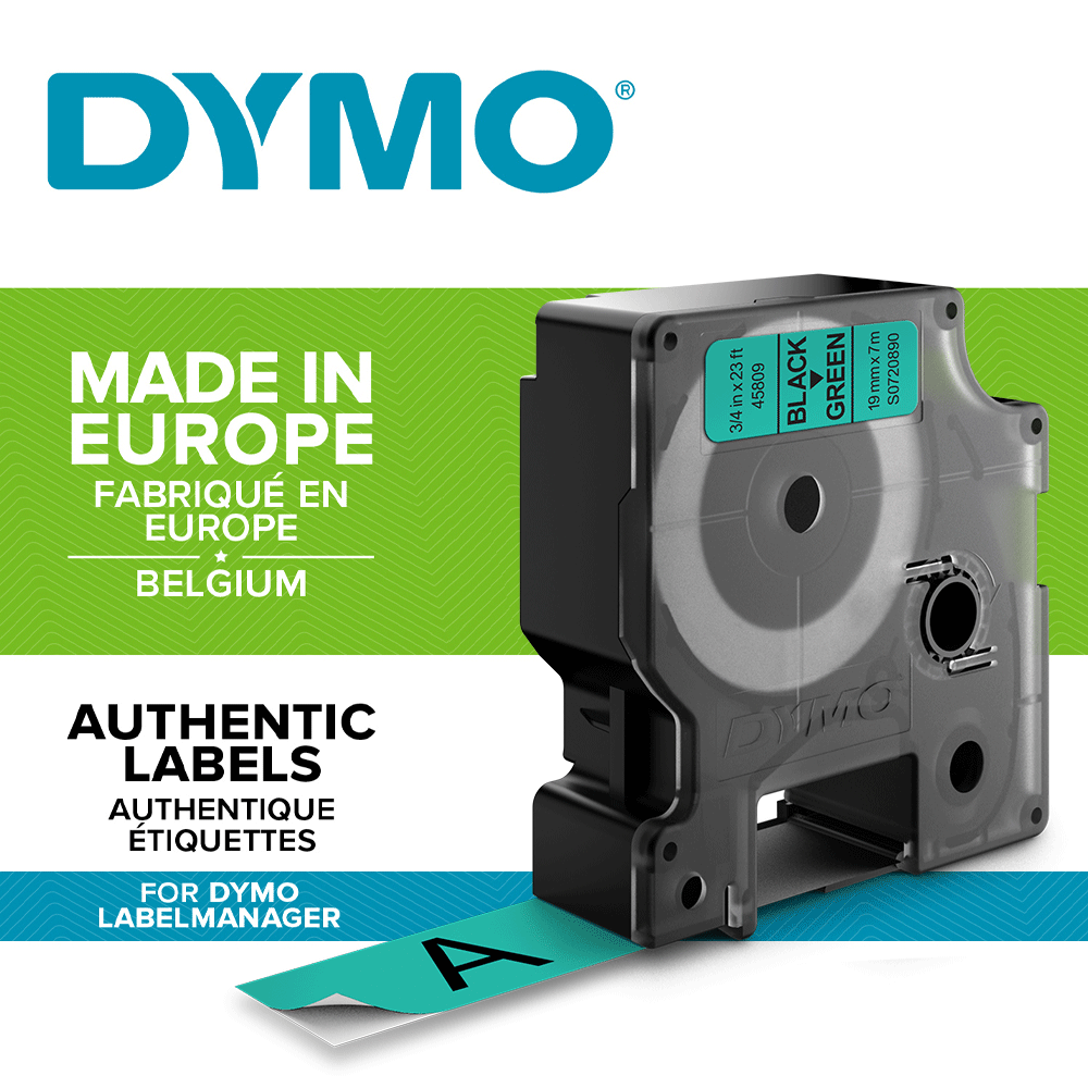 Etichete autocolante plastifiate, DYMO LabelManager D1, 19mm x 7m, negru/verde, 45809 S07208901