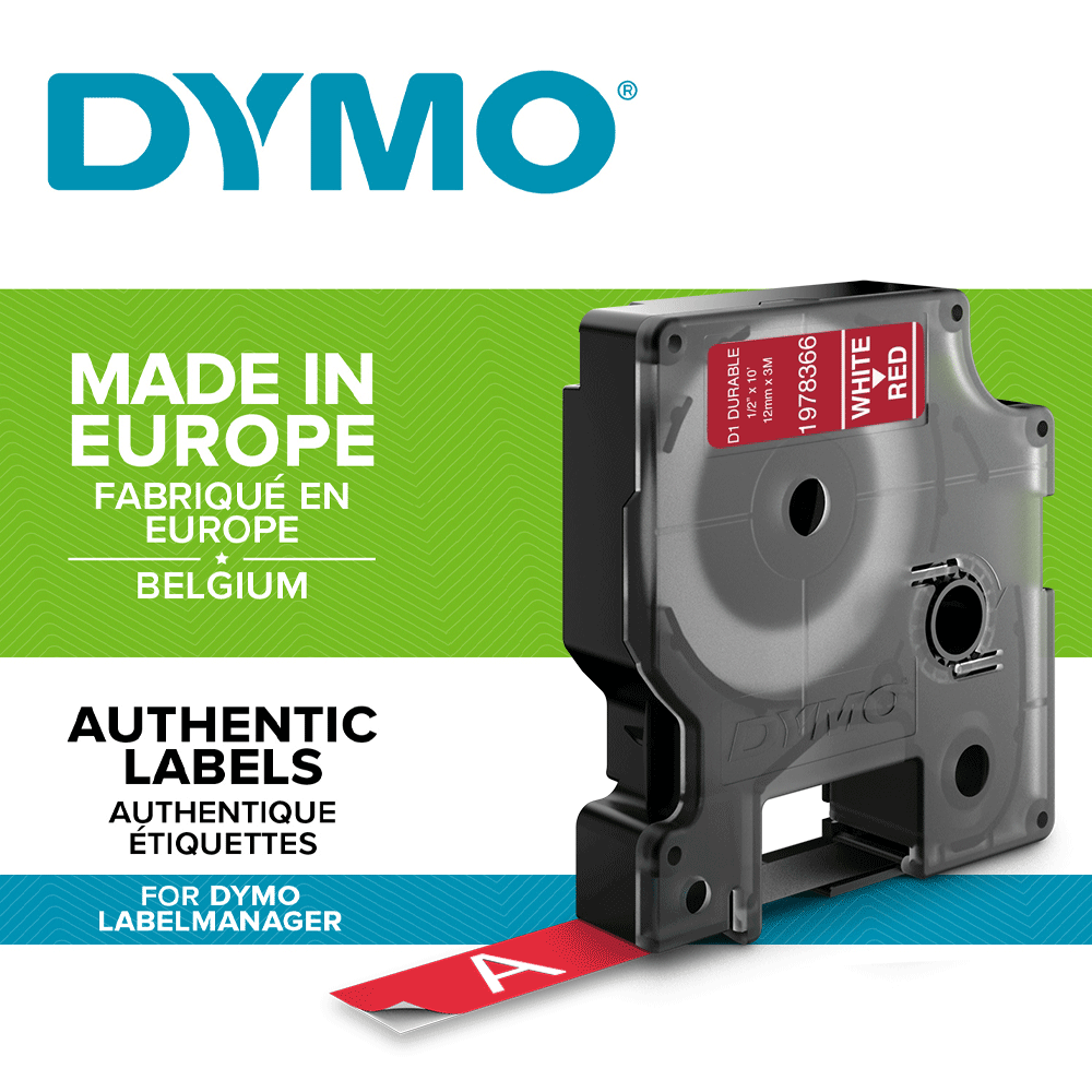 Etichete Durable industriale DymoD1 12mm x 3m, alb/rosu 19783661