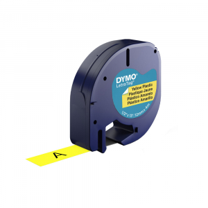 Etichete LetraTag Dymo Originale - Etichete originale DYMO LetraTag din plastic galben 12 mm pentru identificare vizibila, depozitare si organizare rapida
