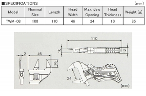 Cheie reglabila subtire si inteligenta ENGINEER TWM-08, 110 mm, de buzunar, fabricat in Taiwan [10]