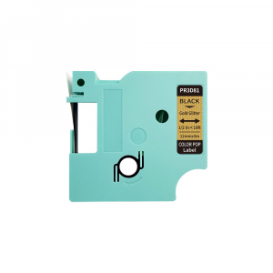 Etichete AIMO D1600 compatibile LabelManager - Etichete cu sclipici AIMO color pop 12mm x 3m, negru/auriu, AIMO D1600, PR3D81