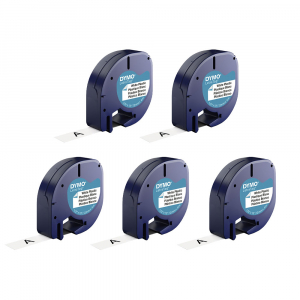 Set 5 x DYMO original Letratag plastic 4 plus 1, plastic autocolant alb, 12mm x 4m, alb 5 bucati/set 91221, DY912210