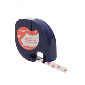 Labels - Plastic labels 12mm x 4m red hearts compatible Dymo Letratag 91221 91201 S0721660, also works with AIMO P12 Printer