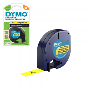 DYMO LetraTag plastic galbene, etichete originale, 12mm x 4m, 91202, S07216200