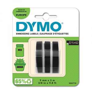 Set 3 x Dymo Embossing Tape 9mm, black, 3 pcs/blister, S084773012