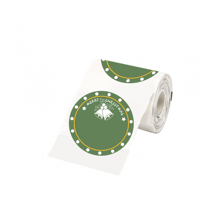 Etichete Aimo rotunde - Etichete rotunde plastic verde Clopotei Craciun Ø 50 mm pentru imprimanta AIMO Phomemo M110 M200 M220 140HF