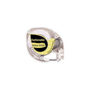 LetraTag Labels - Dymo Letratag glitter labels black/yellow compatible 12mm x 4m AIMO S0721620 91202
