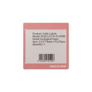 Etichete stegulet D30S 12.5 x 74mm + 35mm, etichete cabluri, rosii, hartie termica ecologica, 65 etichete/rola5