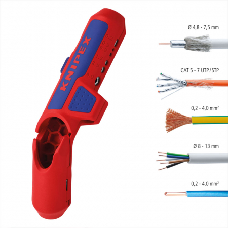 KNIPEX 16 95 02 SB Decablator universal ergonomic, pentru persoane stangace, inclusiv taiere izolatie pe lungime [1]