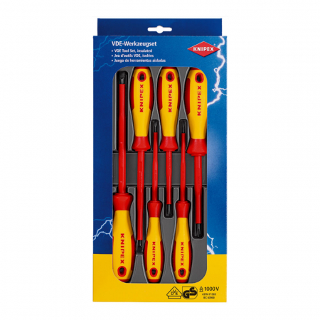 Scule si unelte VDE - Set KNIPEX, 6 x surubelnita VDE, 3.0-6.5mm, maner bicomponent, 1000 V, 00 20 12 V01