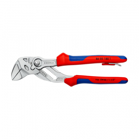Bicycle & Motorcycle Repair Tools - Wrench Pliers, Self-adjusting, fine mechanics, plumbing, multicomponent handle, 180mm, KNIPEX 86 05 180 T