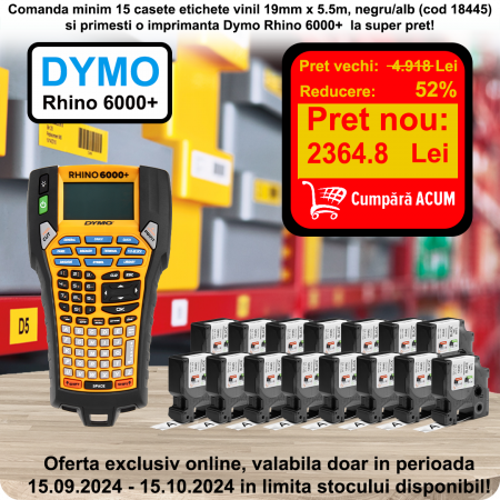Printers - Promotional package 15 all purpose vinyl labels 18445 black/white and Dymo Rhino 6000+