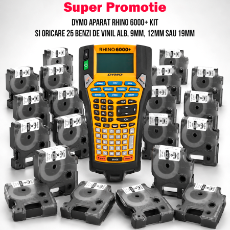 Imprimante conectare PC | smartphone | tableta - DYMO APARAT RHINO 6000+ KIT SI ORICARE 25 BENZI DE VINIL ALB, 9MM, 12MM SAU 19MM