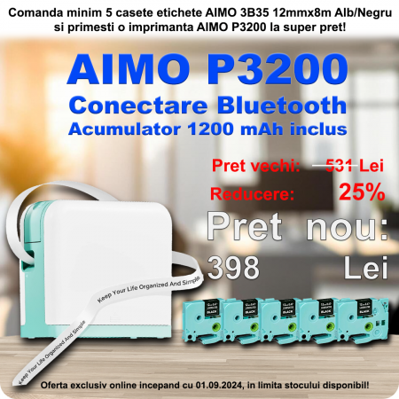 Brother Printers - Promotional package of 5 label boxes AIMO 3B35 12mmx8m White/Black and AIMO P3200 printer