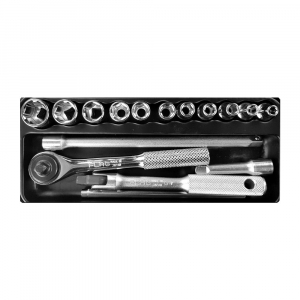 Trusa chei tubulare cu clicket Engineer TWS-02, metric, cutie metalica, chei tubulare 4–13, accesorii, 16 piese, fabricata in Japonia [1]