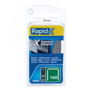 Rapid 140/10 staples, INOX flat wire, for packaging, 648 staples/blister 4010957523