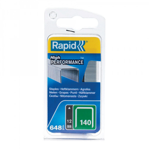 Rapid 140/12 High Performance staples, galvanised flat wire, High Performance, packaging, 648 staples/blister 4010951623