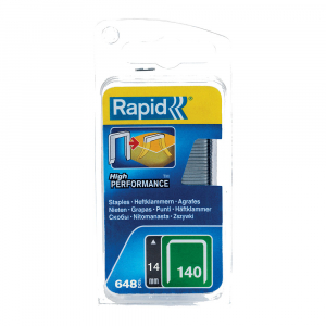 Rapid 140/14 High Performance staples, galvanizedl flat wire, Divergent Point, packaging, 648 staples/blister 4010957623