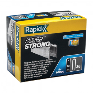 Capse Rapid 36/12 mm pentru cabluri, Super Strong, galvanizate, semicirculare, divergente DP, 5x1000 capse/cutie 50005110