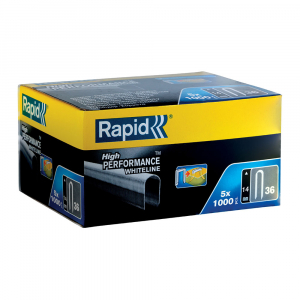 Capsatoare sau Tackere Manuale - Capse albe Rapid 36/14 mm pentru cabluri, High Performance, galvanizate, semicirculare, divergente, 5000 capse/cutie 11886911