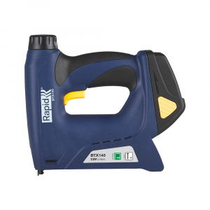 Rapid BTX140 Li-Ion Cordless Staple Gun kit, for packaging, for staples and brads, Adjustable Power control, Safety nose, Dual magazine, staple Rapid 140/6-14mm, brads Rapid 8/15mm 50013878