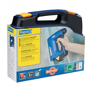 Rapid BTX140 Li-Ion Cordless Staple Gun kit, for packaging, for staples and brads, Adjustable Power control, Safety nose, Dual magazine, staple Rapid 140/6-14mm, brads Rapid 8/15mm 50013879