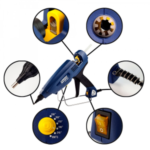 Pistol de lipit Rapid EG380 PRO Industrial, batoane lipici 12 mm, putere 400W, temperatura reglabila 130°C - 230°C, debit lipici 2200 g/h, duze interschimbabile, actionare tragaci cu 4 degete, 50003282