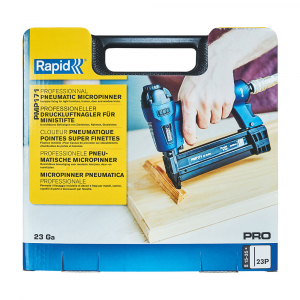 Rapid Pneumatic Micropinner PRO PMP171, pins 23/15-35mm, sequential actuation trigger, 360° adjustable air exhaust, hex wrench, 3 pneumatic fittings, incl 500 micropins Rapid 23/25, 500134510