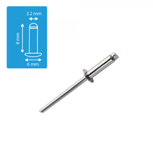 Rapid Stainless steel rivets diameter 3.2mm x 8mm, HSS metal drill bit included, 50 pieces/set, 50003931