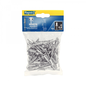 Rivet pliers and rivets - Rapid Standard Alumium rivets diameter 4.8mm x 16mm, 100 pieces/pack, 5000382