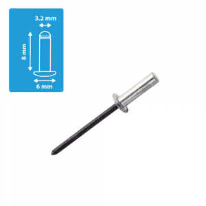 Rapid Waterproof rivet diameter 3.2mm x 8mm, aluminium, HSS metal drill bit included, 50 pcs/set 5000399 [1]