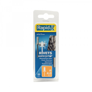 Rivet pliers and rivets - Rapid Waterproof rivet diameter 4.0mm x 12mm, aluminium, HSS metal drill bit included, 50 pcs/set 5000400