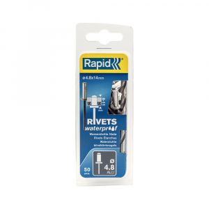 Rivet pliers and rivets - Rapid Waterproof rivet diameter 4.8mm x 14mm, aluminium, HSS metal drill bit included, 50 pcs/set 5000402