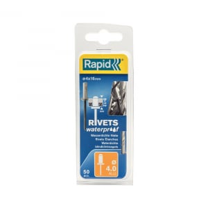 Rivet pliers and rivets - Rapid Waterproof rivet diameter 4.0mm x 16mm, aluminium, HSS metal drill bit included, 50 pcs/set 5000401