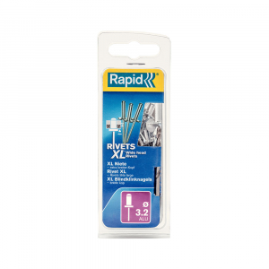 Nituri cu cap mare Rapid - Nituri cu cap larg Rapid diametru 3.2mm x 8mm, aluminiu, burghiu metal HSS inclus, 50 buc/set 5000659