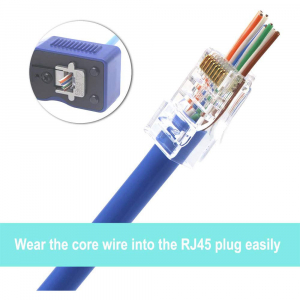 Mufa modulara RJ45 sertizare 8 pini 8 contacte Pass-through CAT6, contacte aurite, pentru crimpare, PVC transparent, tip tata, 100 buc/set [4]