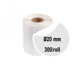 Etichete termice universale rotunde Ø20 mm, plastic alb, permanente, 1 rola, 300 etichete/rola, pentru imprimanta M110 si M2001