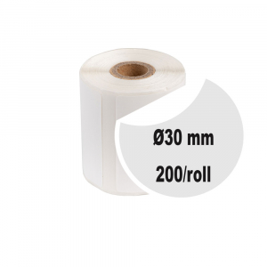 Etichete termice universale rotunde Ø30 mm, plastic alb, permanente, 1 rola, 200 etichete/rola, pentru imprimanta M110 si M2001