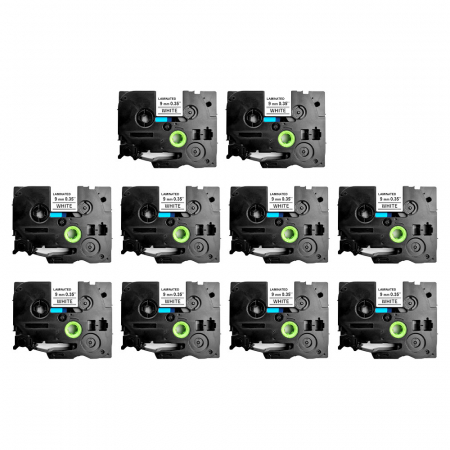 Etichete Brother TZe P-Touch - Set 10 Etichete HQ compatibile Brother TZe-221  9mm x 8m Negru Alb Caseta Neagra