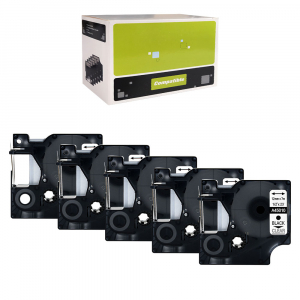 Labels - Set of 5 labels 12mm x 7m black/transparent compatible Dymo S0720500 45010, for the Dymo Labelamanger and Aimo D1600 range