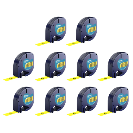 Dymo Original LetraTag Labels - DYMO LetraTag 10 Yellow Plastic Labels 12 mm S0721620