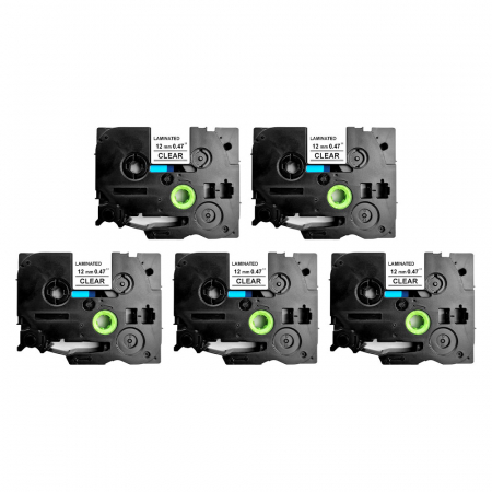 Etichete Brother - Set 5 Etichete HQ compatibile Brother TZe-131 12mm x 8m Negru Transparent Caseta Neagra