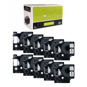 Labels - Set of 10 labels 12mm x 7m black/transparent compatible Dymo S0720500 45010, for the Dymo Labelamanger and Aimo D1600 range