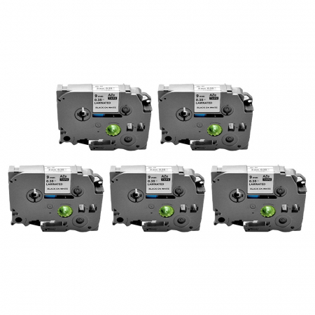 Etichete Brother Compatibile TZe - Set 5 x Etichete compatible Brother TZe-221 9mm x 8m negru/alb caseta gri