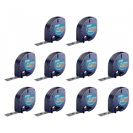 Dymo Original LetraTag Labels - DYMO LetraTag 10 Metallic Silver Labels 12 mm S0721730