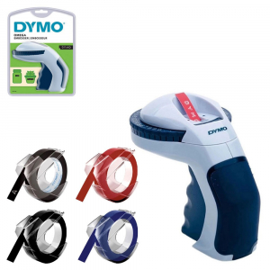 AIMO Compatible Omega Embossing Labels - Set Dymo Omega labeling machine set and a total of 4 rolls of Omega labels, DY12748 S0717950PP