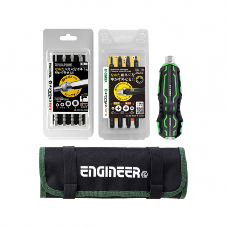 Extractoare suruburi uzate si accesorii - Set Engineer DXZ 03 cu Maner surubelnita de trecere suporta impact ciocan Engineer DZ-70 husa de transport si 8 biti