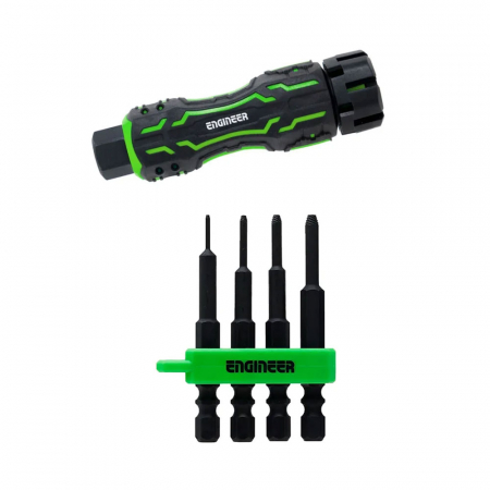 Extractoare suruburi uzate si accesorii - Set Maner Extractor suruburi uzate cu biti extractori pentru lucrul in spatii inguste sau adanci Engineer DZ-85