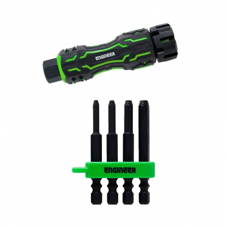 Extractoare suruburi uzate si accesorii - Set Maner Extractor suruburi uzate cu biti extractori pentru lucrul in spatii inguste sau adanci Engineer DZ-86