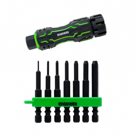 Extractoare suruburi uzate si accesorii - Set Maner Extractor suruburi uzate cu biti extractori pentru lucrul in spatii inguste sau adanci Engineer DZ-84